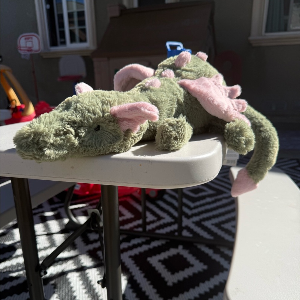 pink and green jellycat dragon